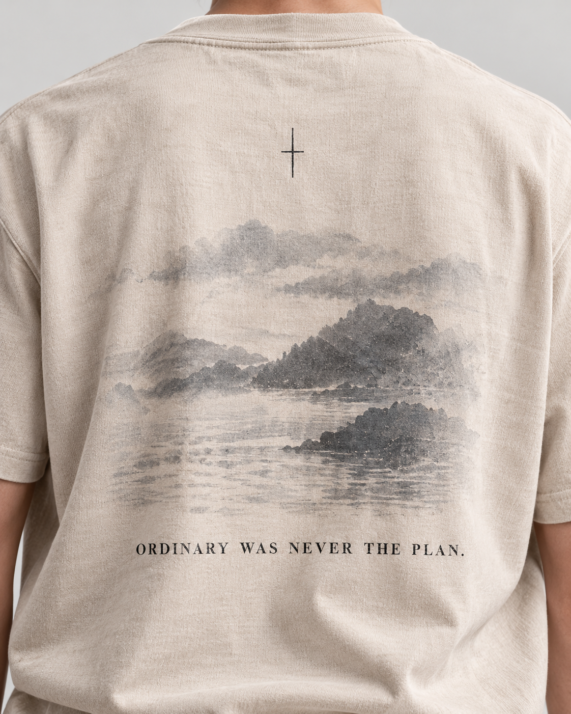 VAVA 001 QUIET bone T-shirt faded landscape back print detail